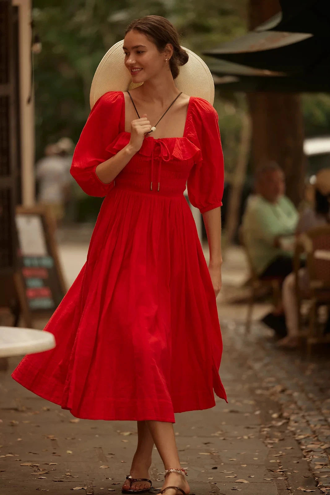 Free People Oasis Midi Dress – front on model red