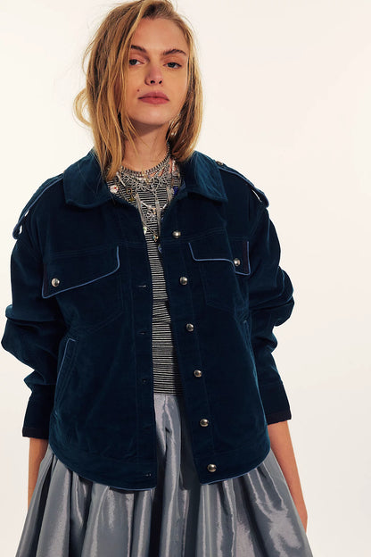 Free People Officer Velvet Jacket - front view on model