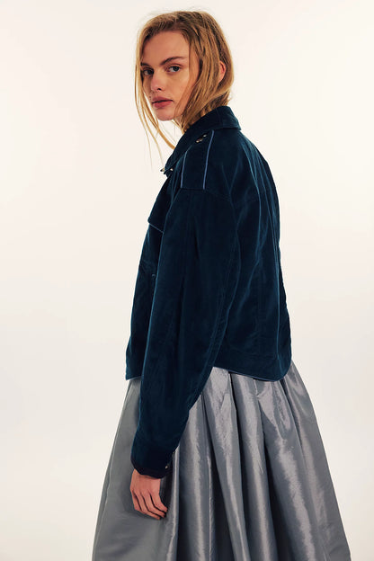 Free People Officer Velvet Jacket - side view on model