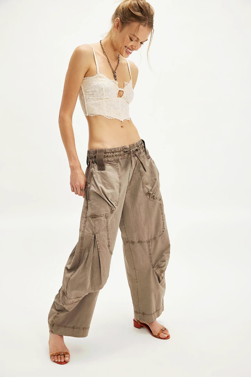 Free People Onset Pants - front view on model brown