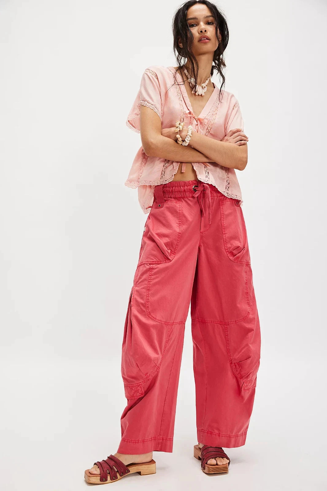 Free People Onset Pants - front view on model red