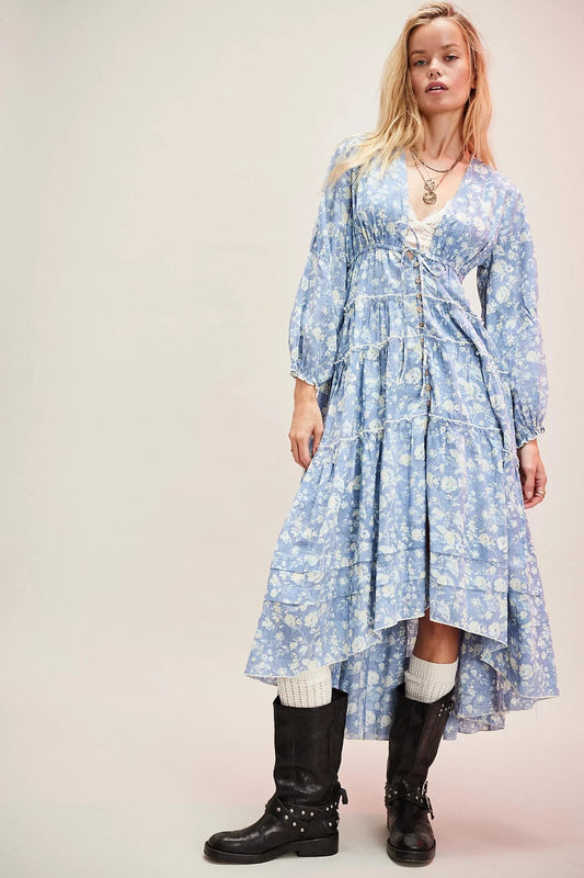 Free People Pappiet Midi Dress – front on model blue