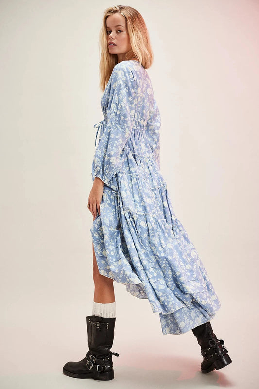 Free People Pappiet Midi Dress – side on model blue