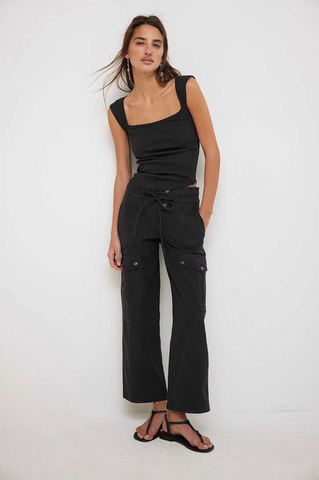 Free People Park Ave Pants – front view on model black