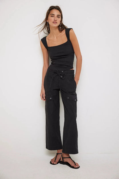 Free People Park Ave Pants – front view on model black