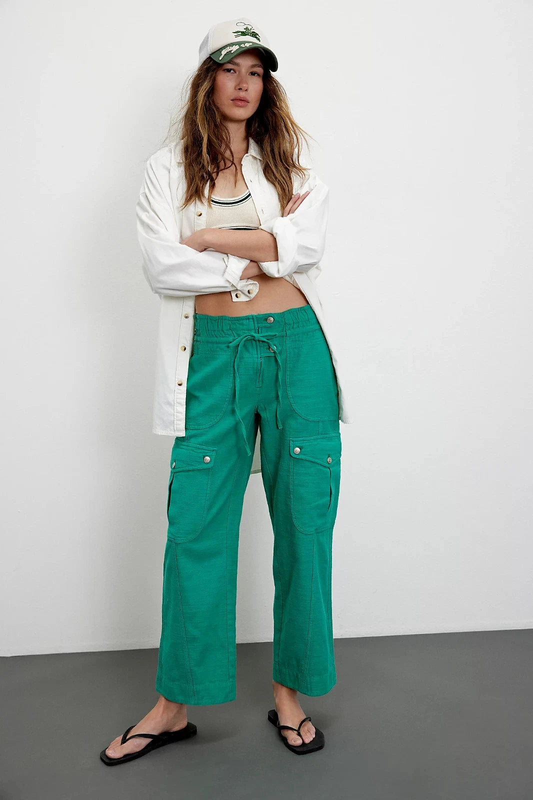 Free People Park Ave Pants – front view on model golf green