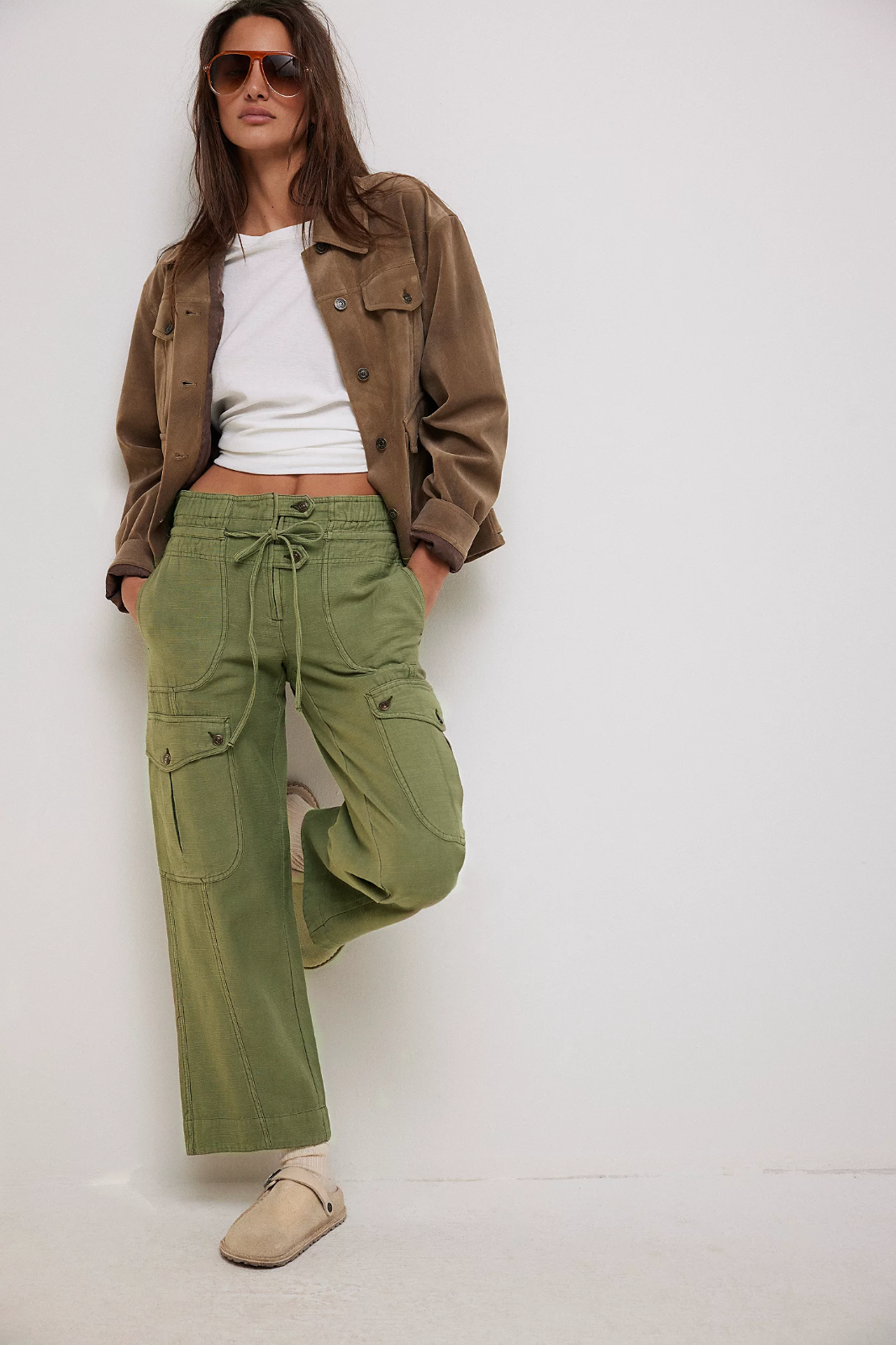 Free People Park Ave Pants – front view on model green