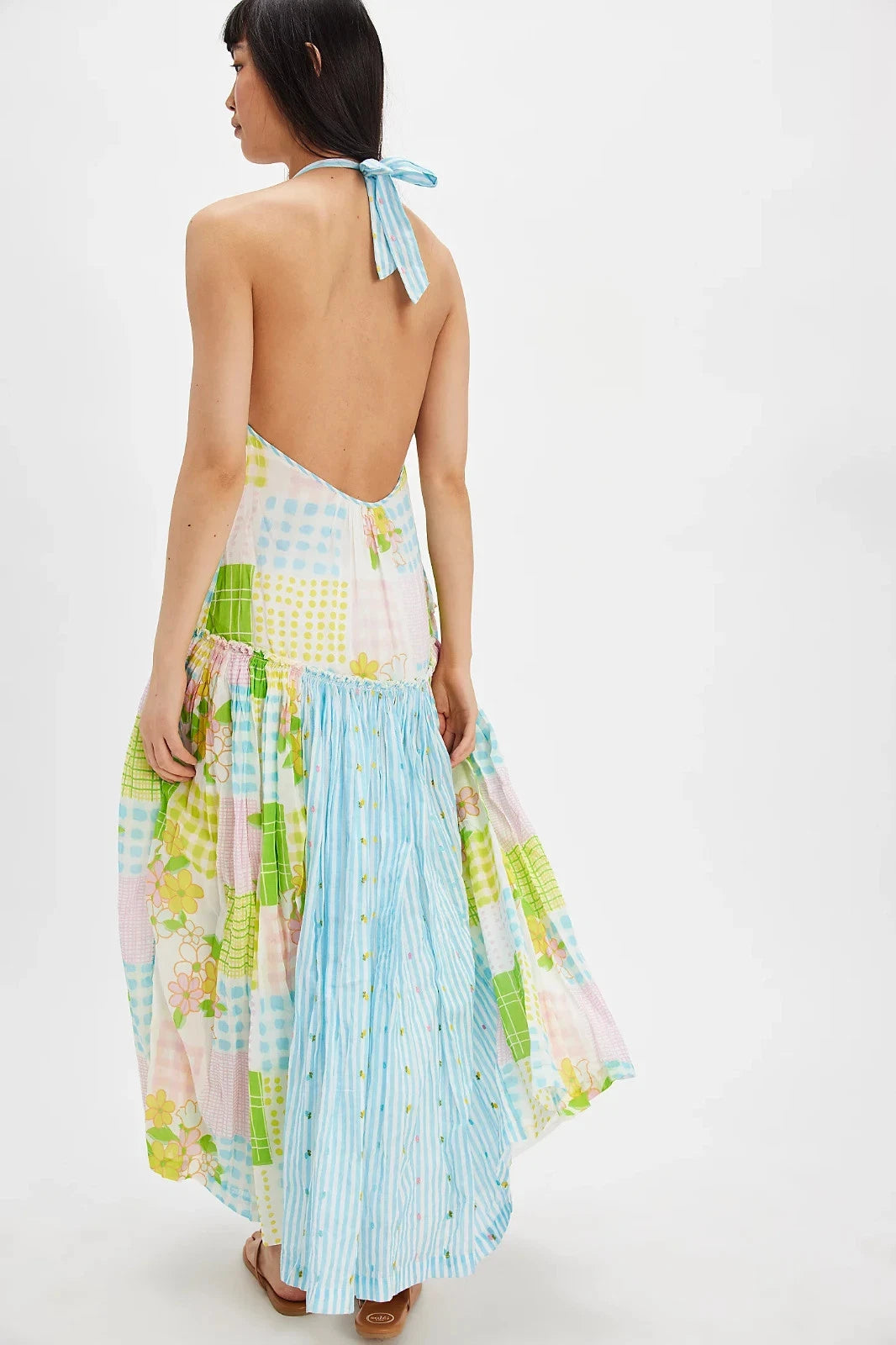 Free People Patched And Pretty Midi Dress – back on model multicolor