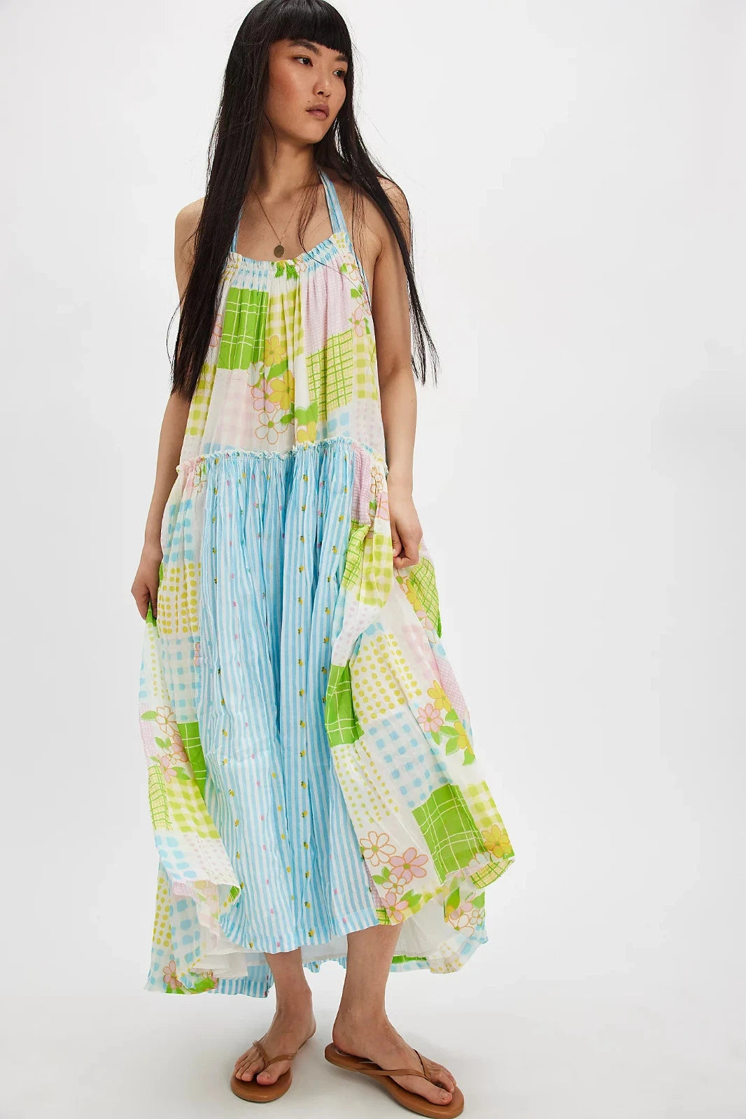 Free People Patched And Pretty Midi Dress – front on model multicolor