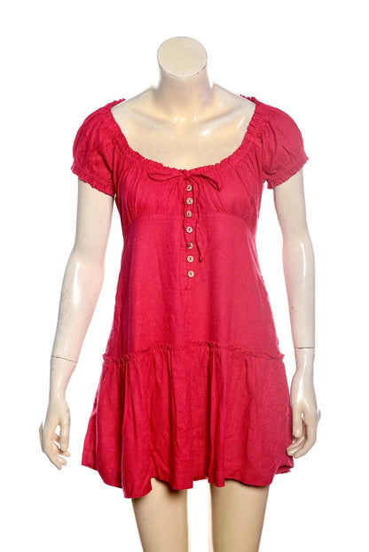 Free People Perri Linen Drop-Waist Mini Dress – front view red