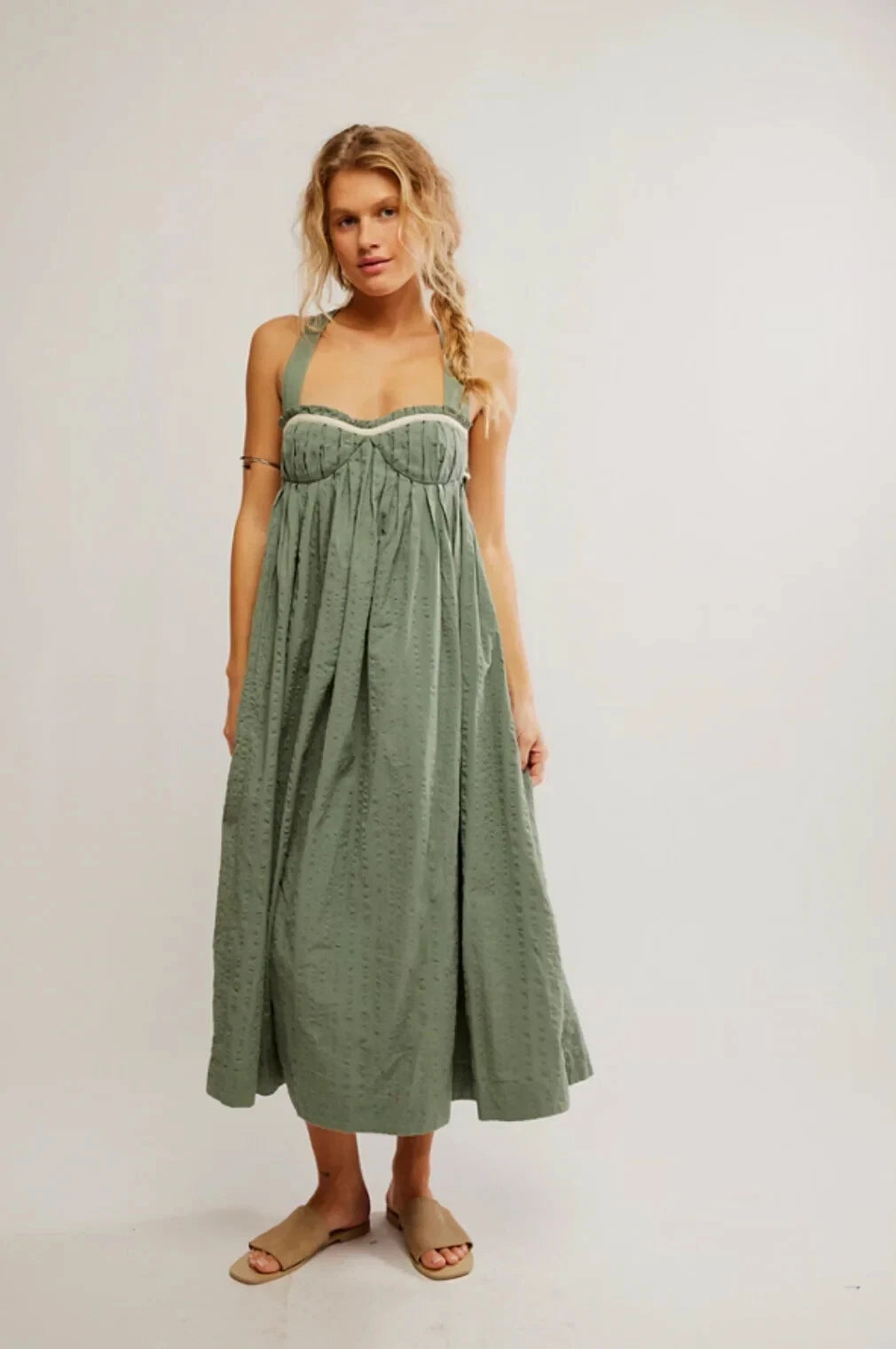 Free People Poppy Midi – front on model green