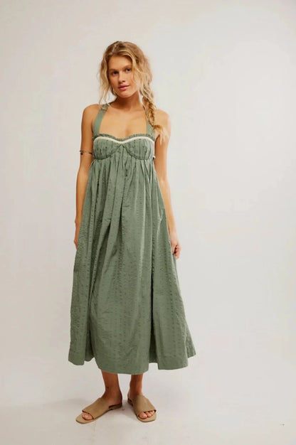 Free People Poppy Midi – front on model green