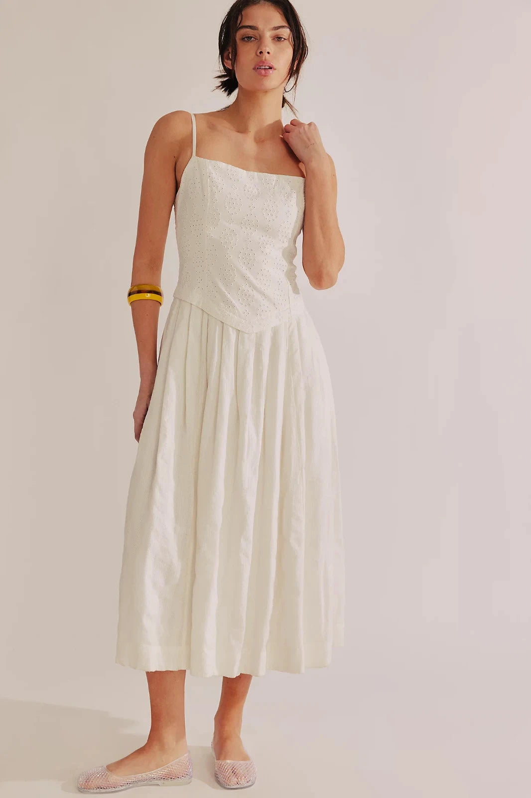 Free People Salvador Midi Dress – front on model ivory