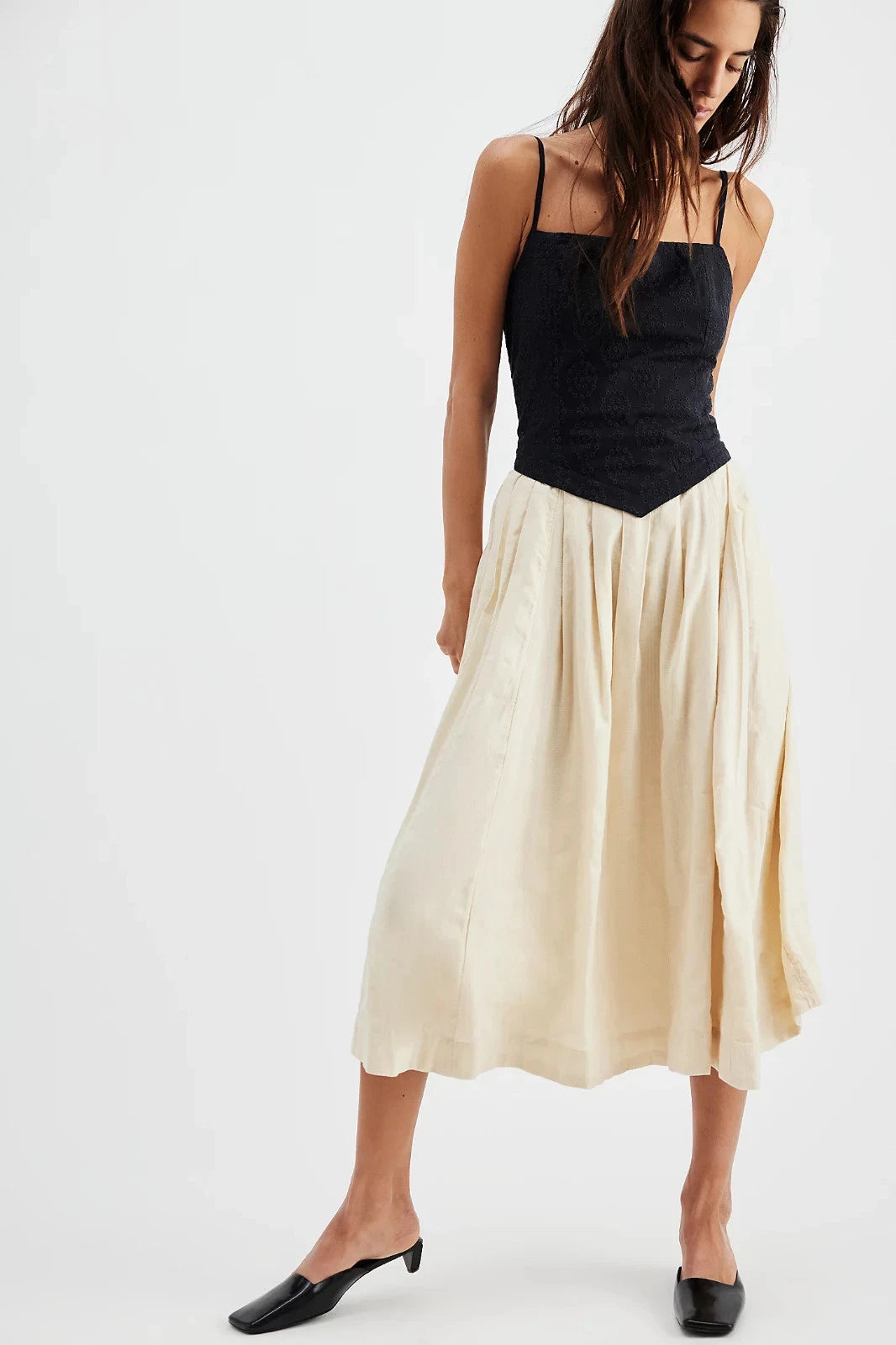 Free People Salvador Midi Dress – front on model black cream