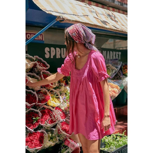 Free People Sandy Shores Babydoll Dress – front on model pink