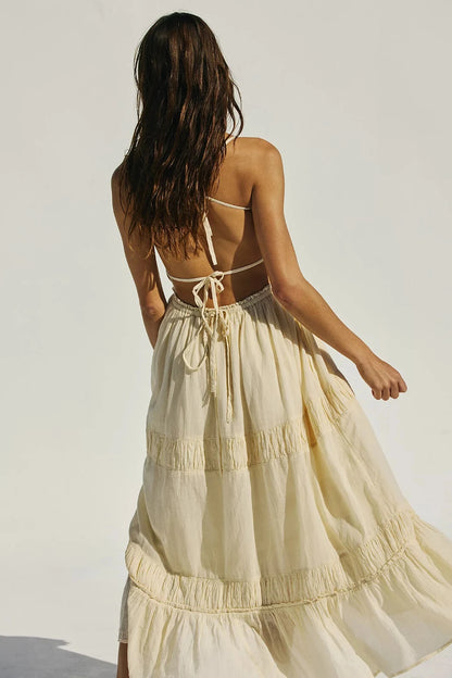 Free People Taking Sides Maxi Dress – back on model cream