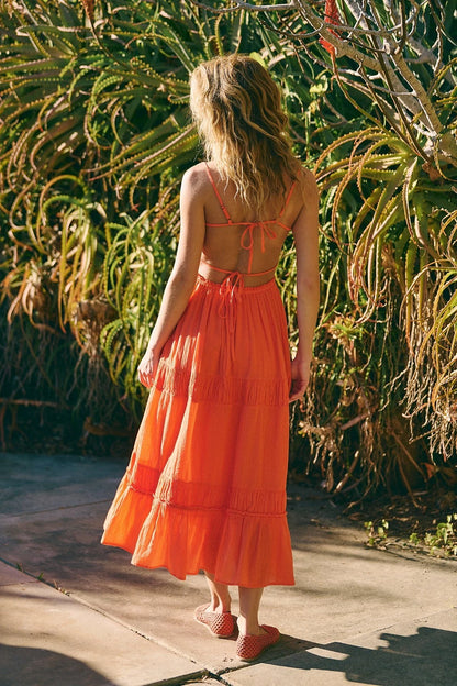 Free People Taking Sides Maxi Dress – back on model orange