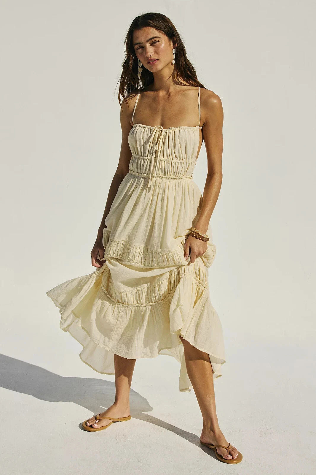 Free People Taking Sides Maxi Dress – front on model cream