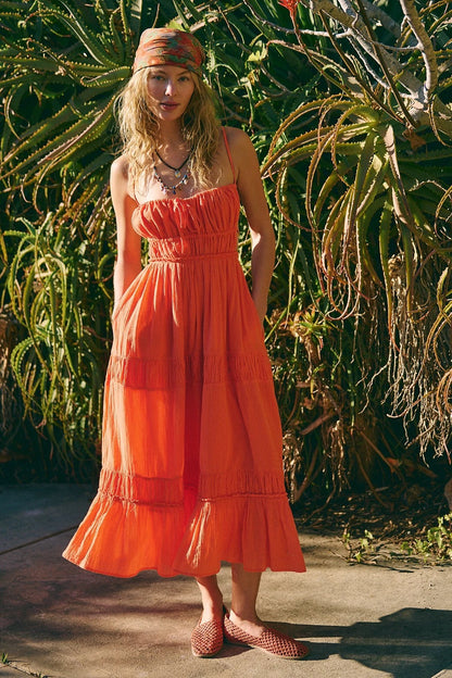 Free People Taking Sides Maxi Dress – front on model orange