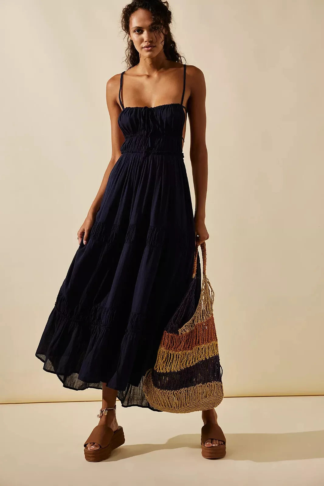 Free People Taking Sides Maxi Dress – front on model blue