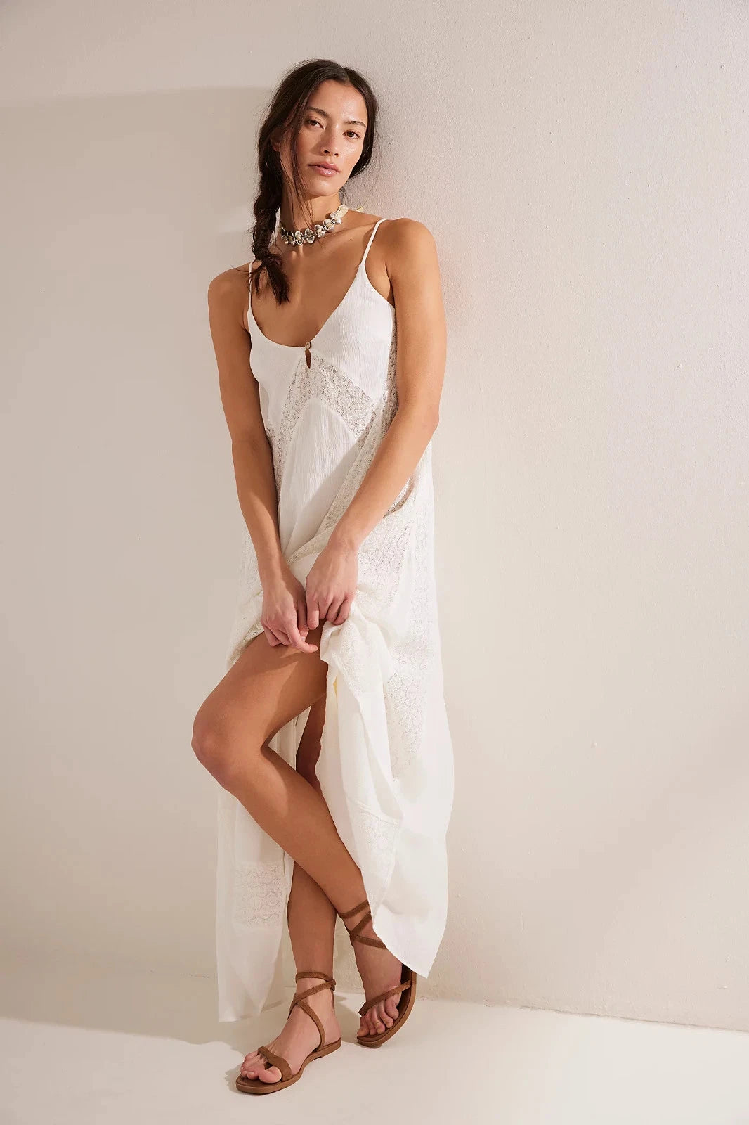 Free People Trail Of Flowers Maxi – front on model ivory