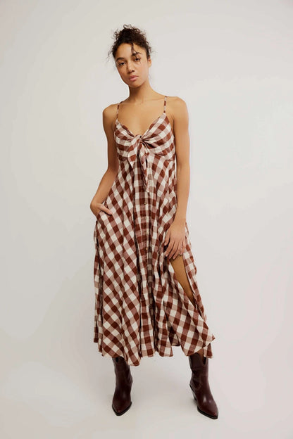 Free People Via Midi Dress – front on model brown