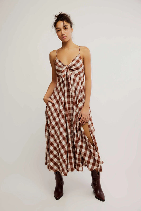 Free People Via Midi Dress – front on model brown