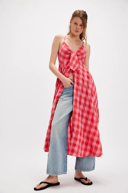 Free People Via Midi Dress – front on model red