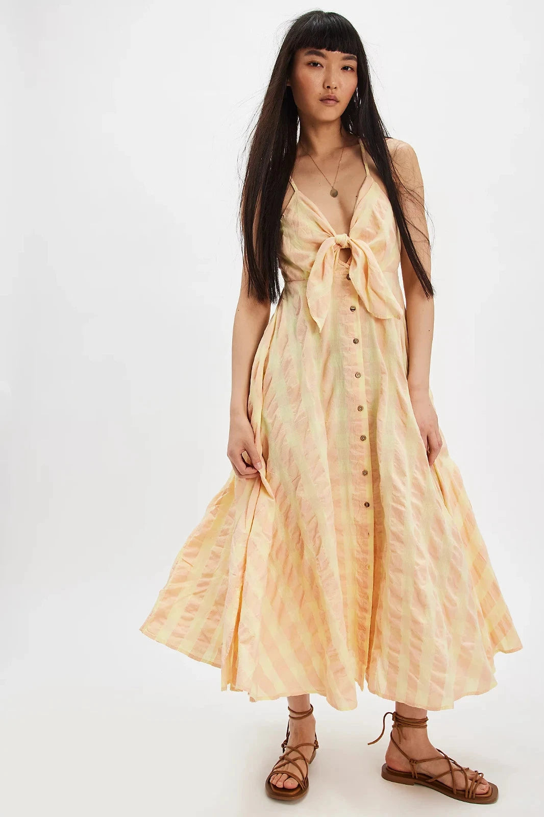 Free People Via Midi Dress – front on model yellow