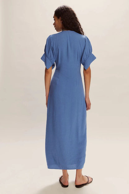 Free people Vintage Summer Midi Dress – back on model blue