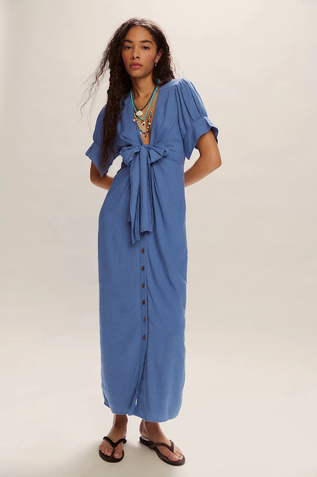 Free people Vintage Summer Midi Dress – front on model blue