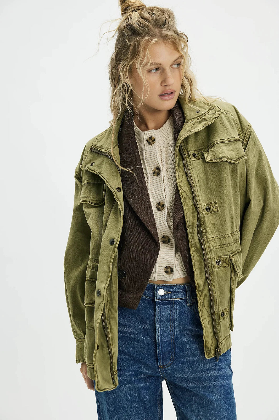 Free People We The Free Arya Utility Jacket – front on model green