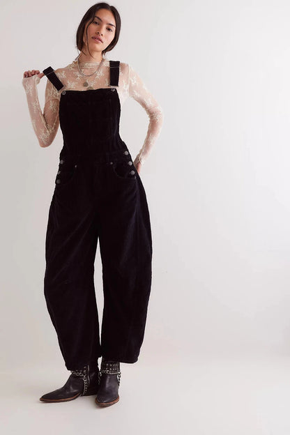 Free People We The Free Good Luck Cord Overalls – front on model black