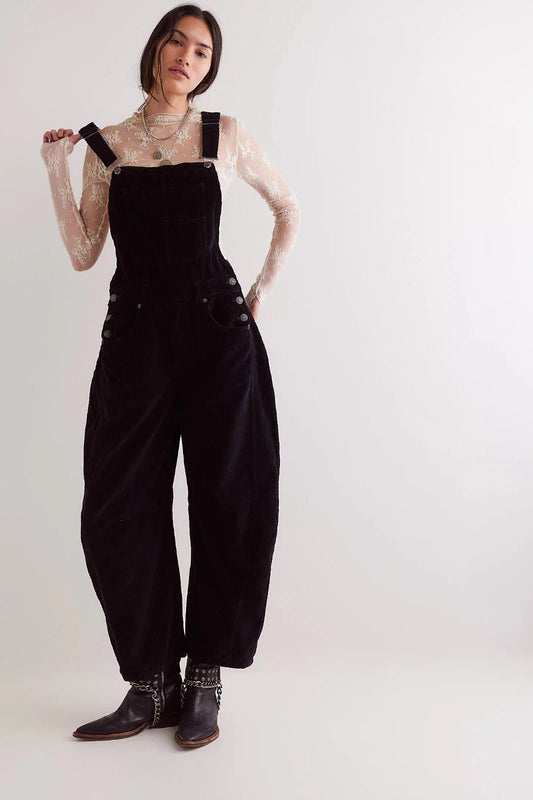 Free People We The Free Good Luck Cord Overalls – front on model black