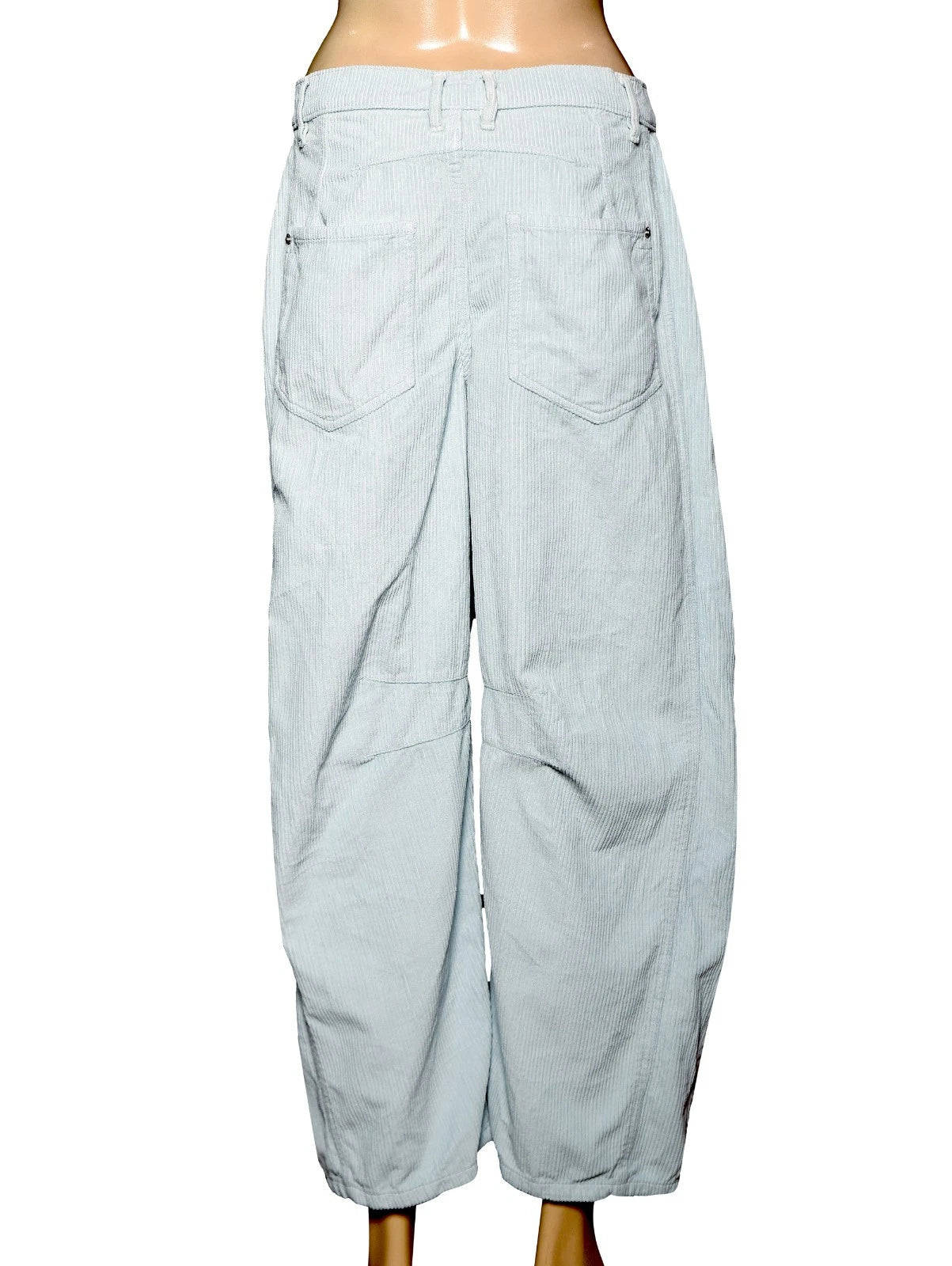 Free People We The Free Good Luck Mid-Rise Cord Barrel Jeans - back view blue