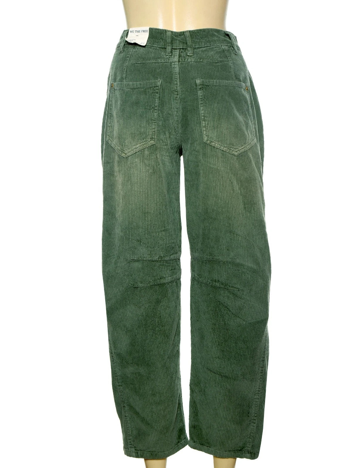 Free People We The Free Good Luck Mid-Rise Cord Barrel Jeans - back view green