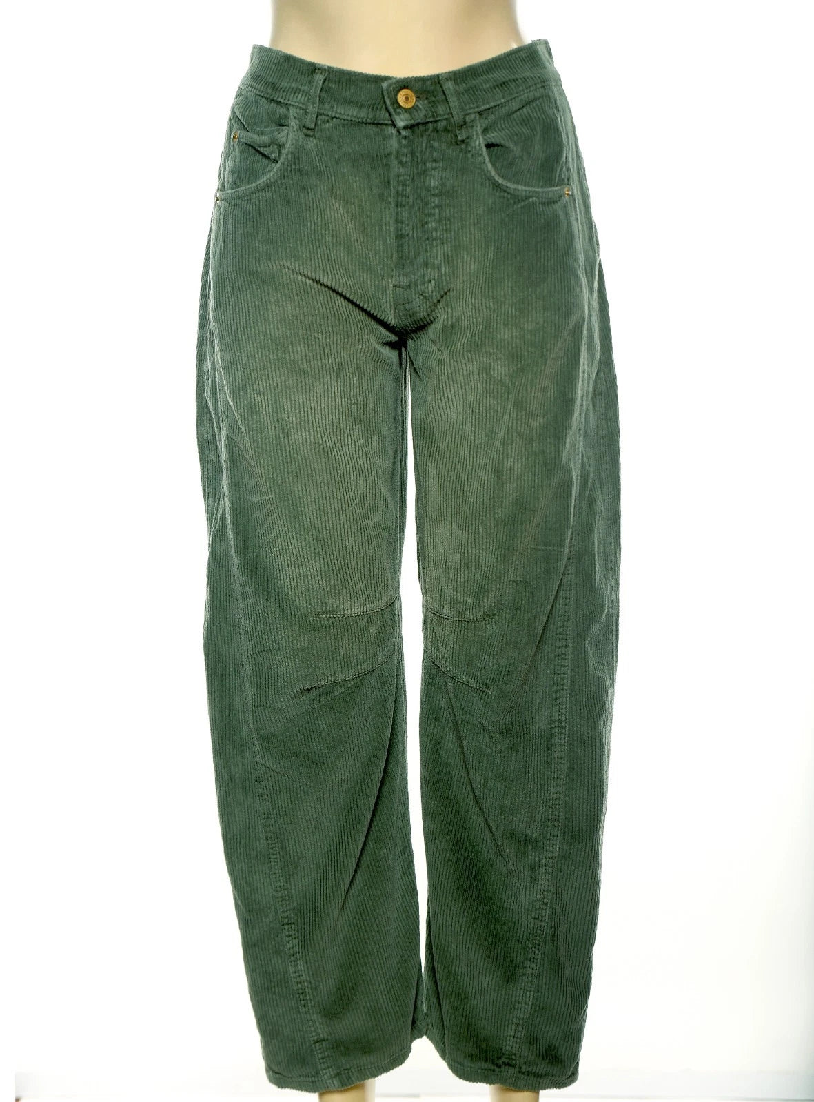 Free People We The Free Good Luck Mid-Rise Cord Barrel Jeans - front view green