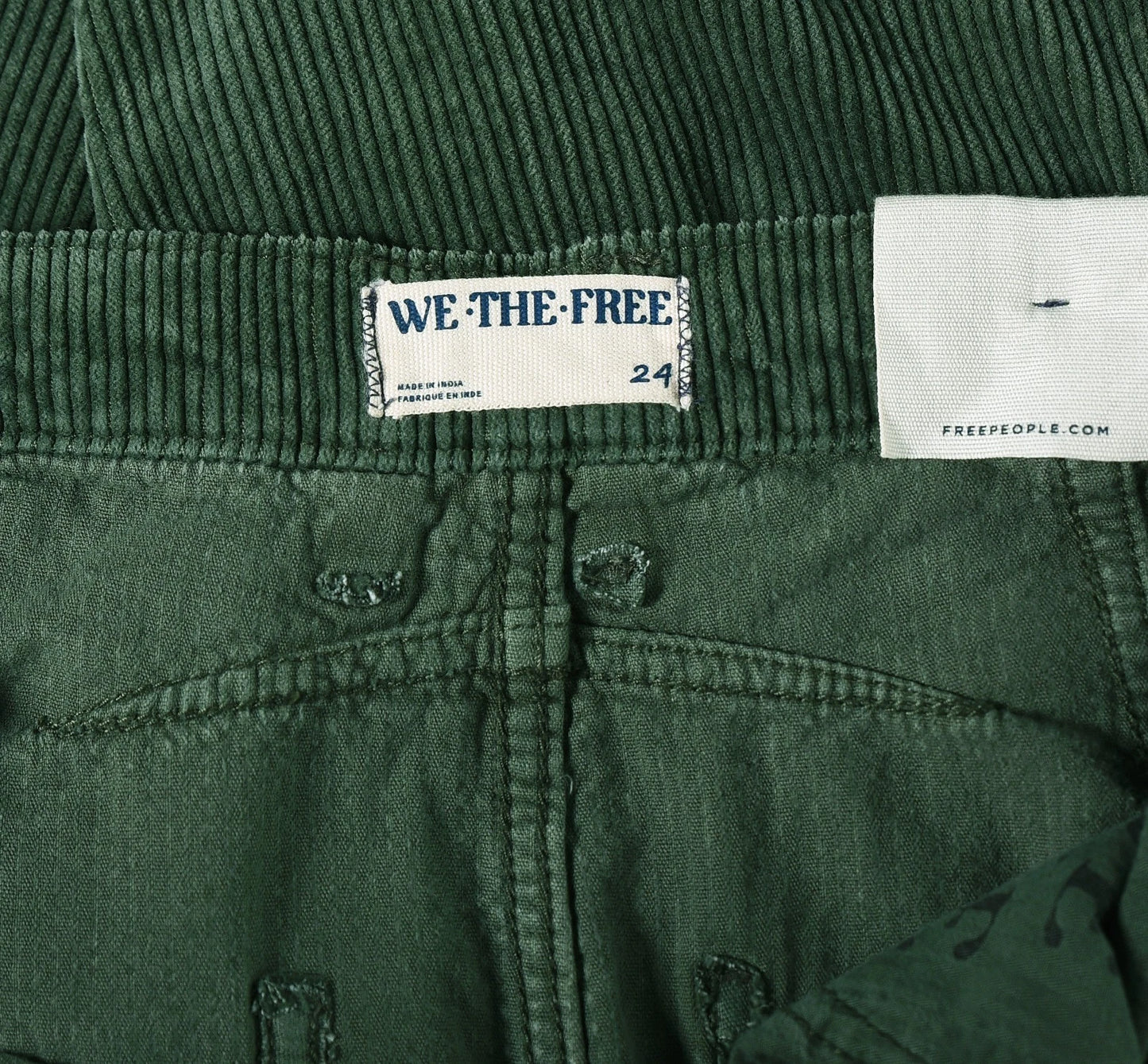 Free People We The Free Good Luck Mid-Rise Cord Barrel Jeans - label 24 green