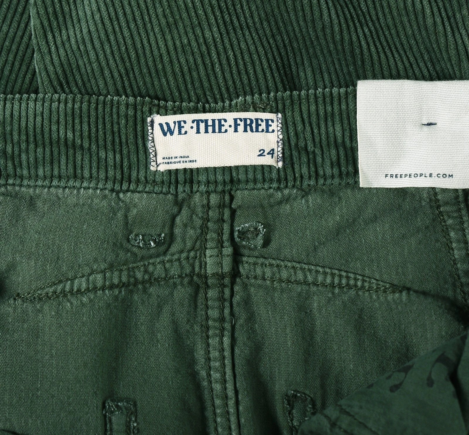 Free People We The Free Good Luck Mid-Rise Cord Barrel Jeans - label 24 green