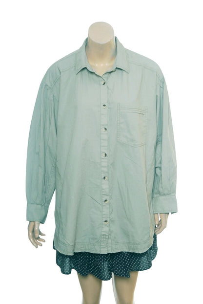 Free People We The Free Happy Hour Solid Poplin Top – front view green