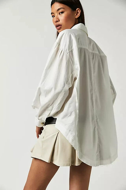 Free People We The Free Happy Hour Solid Poplin Top – back on model ivory