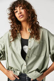 Free People We The Free Happy Hour Solid Poplin Top – front on model green