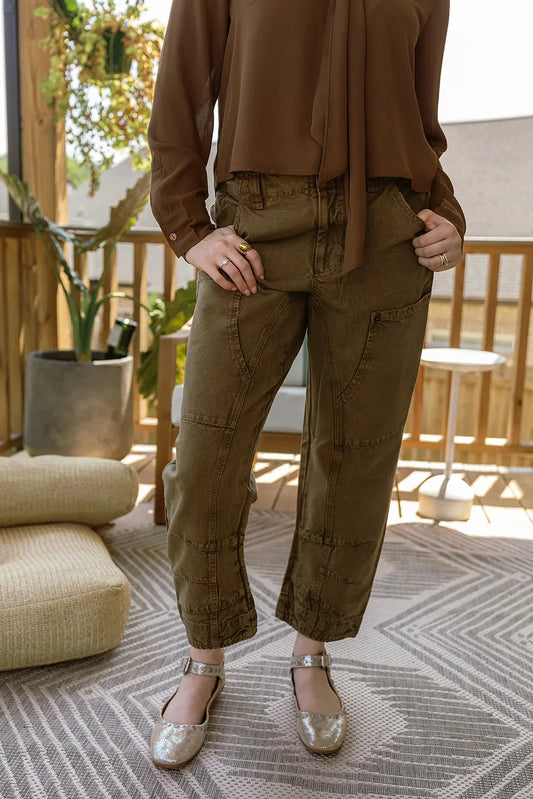 Free People We The Free Supersonic Slim Pants – front on model green