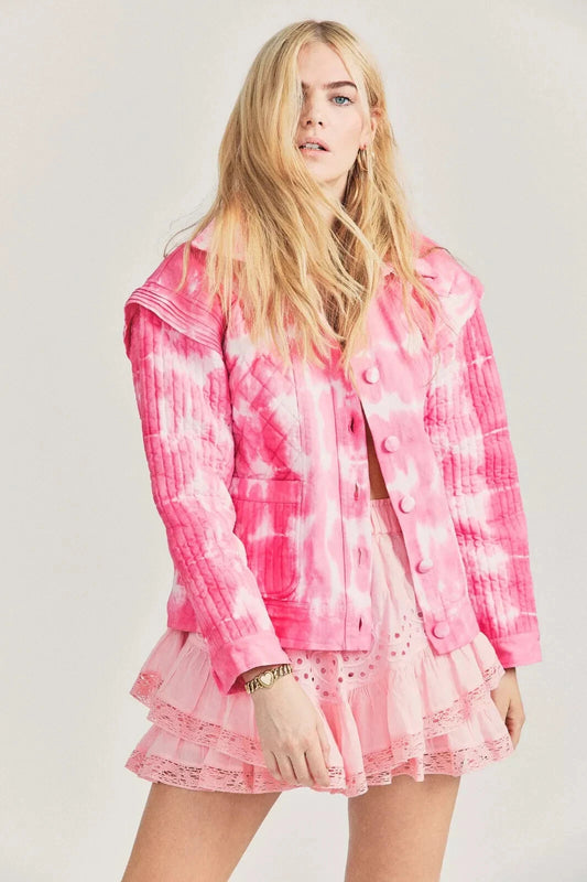 LoveShackFancy Adelade Jacket – front on model pink