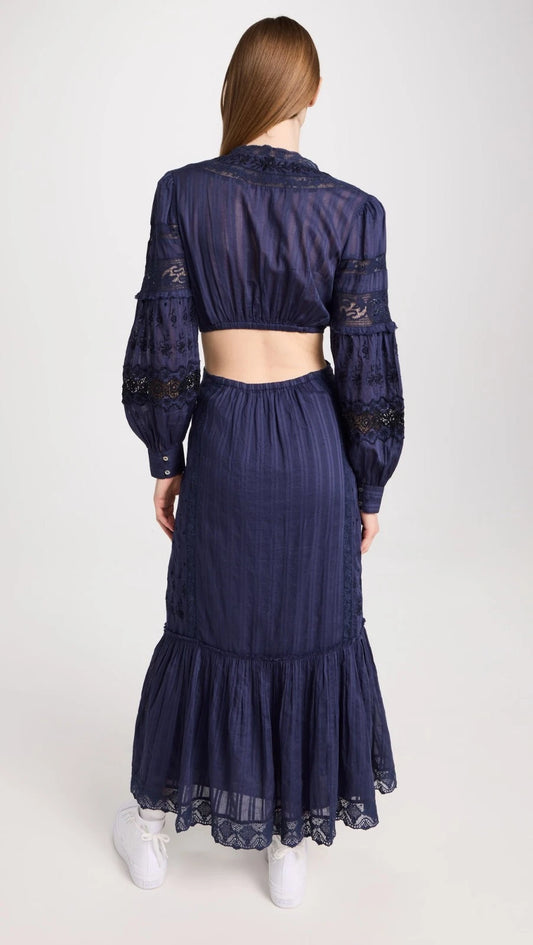 LoveShackFancy Aneesha Dress – back on model blue