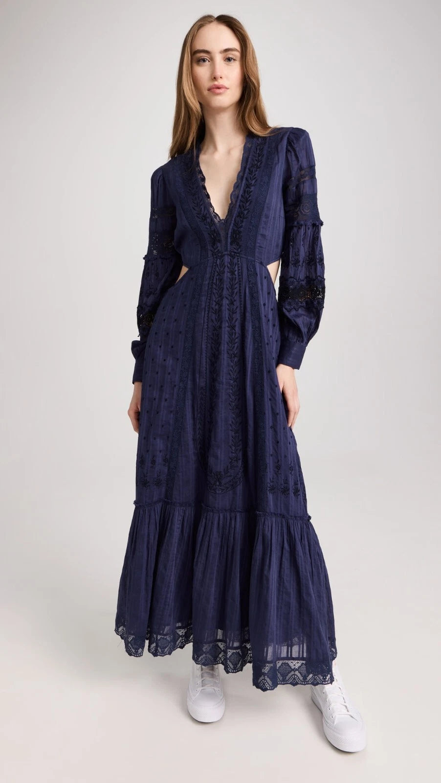 LoveShackFancy Aneesha Dress – front on model blue