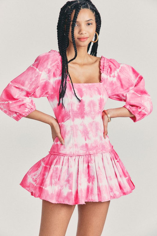 LoveShackFancy Chai Dress – front on model pink