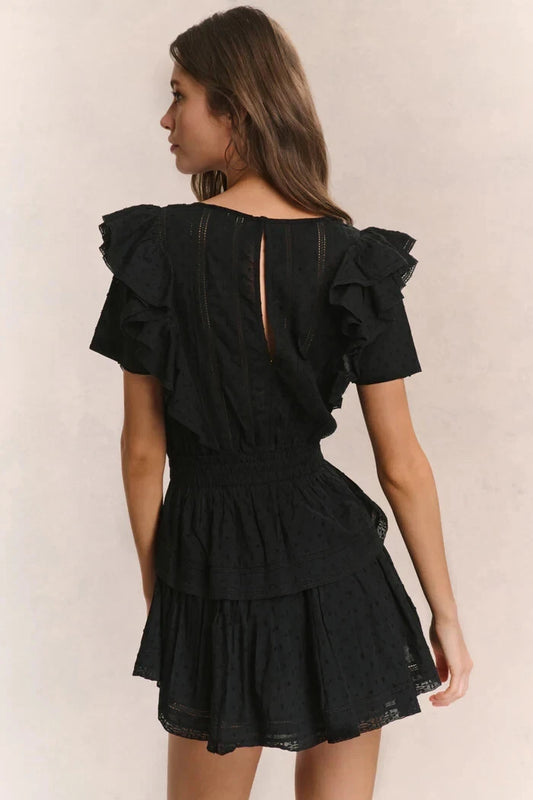 LoveShackFancy Natasha Heritage Mini Dress – back on model black