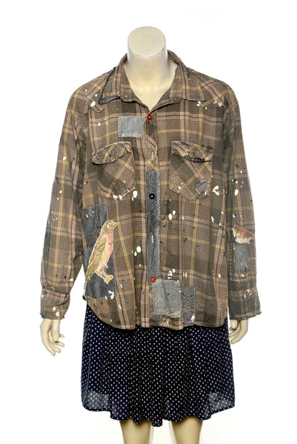 Magnolia Pearl Love Plaid Shirt Top – front view brown