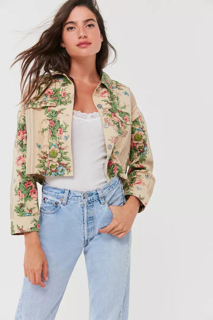 Urban Outfitters Kimchi Blue Floral Cropped Trucker Jacket